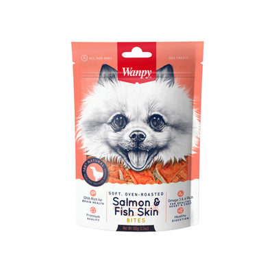 Wanpy Jerky Salmon y piel de pescado 100 g snack para perros empaque