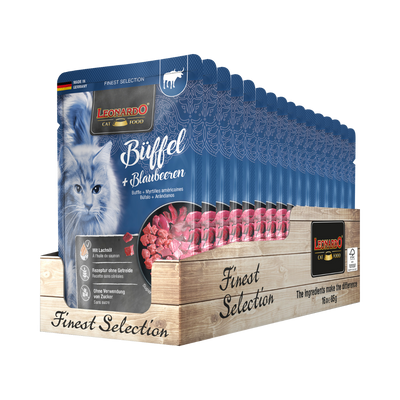 Leonardo Finest Selection búfalo y arándano display 16 unidades alimento húmedo gatos