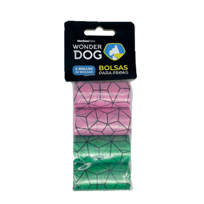 Wonder Dog bolsitas higiénicas para perros rosa y verde con líneas 80 unidades empaque