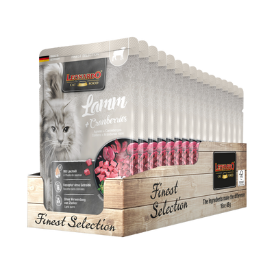 Leonardo Finest Selection cordero y arándano display 16 unidades alimento húmedo gatos