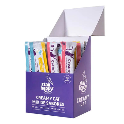 Creamy Cat snack gato mix de sabores 48 unidades tubos cremosos vista frontal