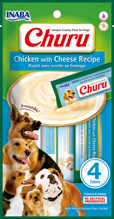Churu snack líquido pollo con queso para perros 4 tubos 14 grs vista frontal