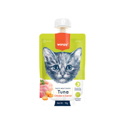 Wanpy gato Taste Meat Paste atún pollo y zanahoria pouch 90 g empaque