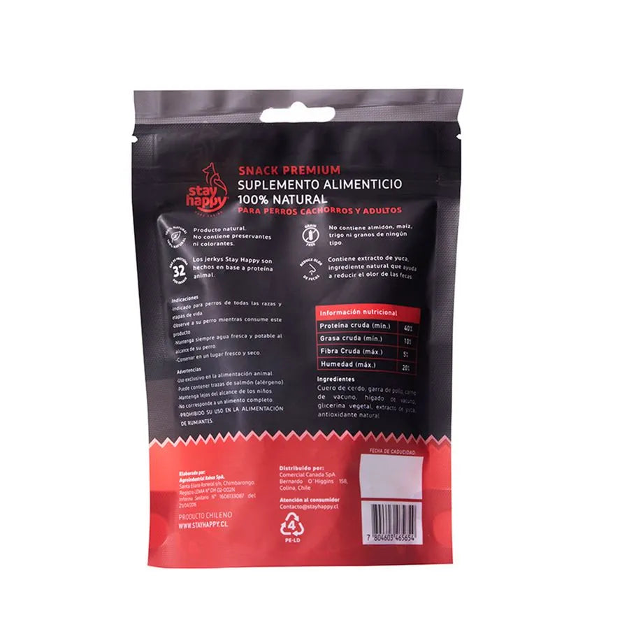 Stay Happy Jerky Protéico Vacuno 80 grs. - Snack Perros