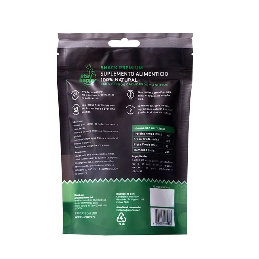 Stay Happy Jerky Protéico Cordero 80 grs. - Snack Perros