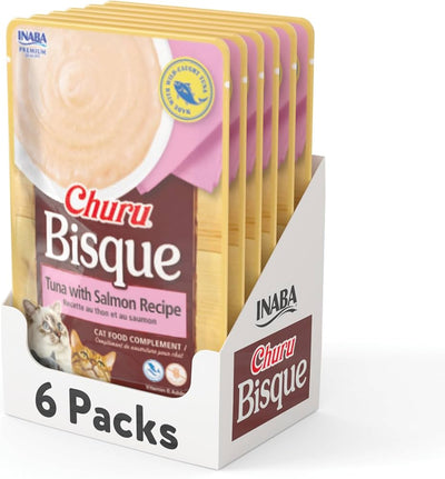 Churu Bisque atún con salmón pack 6 sobres snack cremoso para gato empaque