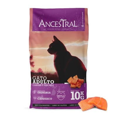 Ancestral adulto 10 Kg alimento seco para gatos empaque