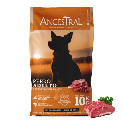 Ancestral adulto razas pequeñas y mini 10 Kg alimento seco para perros empaque