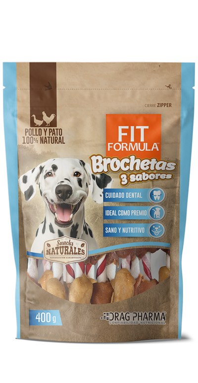 Fit Formula snack natural brocheta 3 sabores para perro empaque