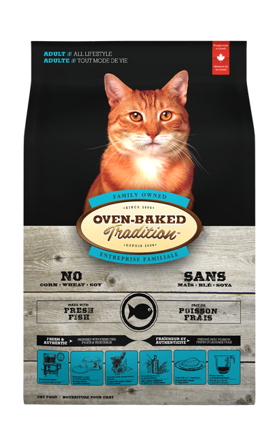 Oven Baked Tradition alimento seco gato adulto pescado 4.54 Kg vista frontal