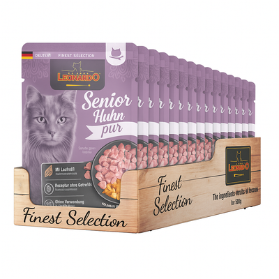 Leonardo gato senior Finest Selection puro en ave pouch 85 grs pack 16 unidades vista frontal