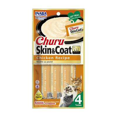 Churu Skin and Coat pollo sobre 56 grs snack funcional para gato vista frontal