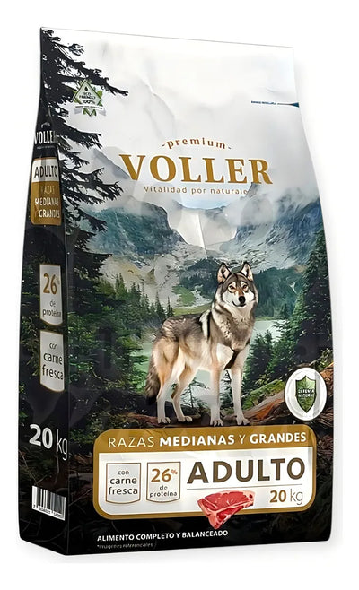 Voller Premium perro adulto sabor carne 20 Kg alimento seco empaque