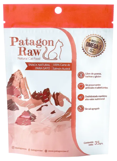 Patagon Raw snack salmón gatos 35 grs empaque vista frontal
