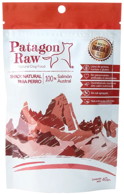 Patagon Raw snack salmón perros 40 grs empaque vista frontal