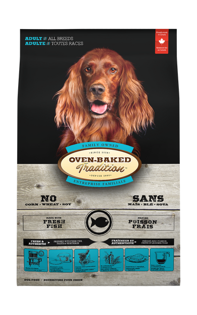 Oven Baked Tradition perro adulto pescado 11.34 Kg vista frontal