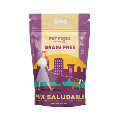 Pet Food Factory mix saludable grain free 180 grs galleta perro banana maní mango vista frontal