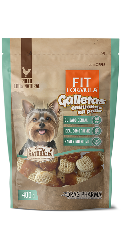 Fit Formula snack natural galletas envueltas en pollo 400 grs para perro empaque