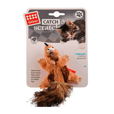 Gigwi Catch and Scratch ardilla con catnip y cascabel juguete para gatos