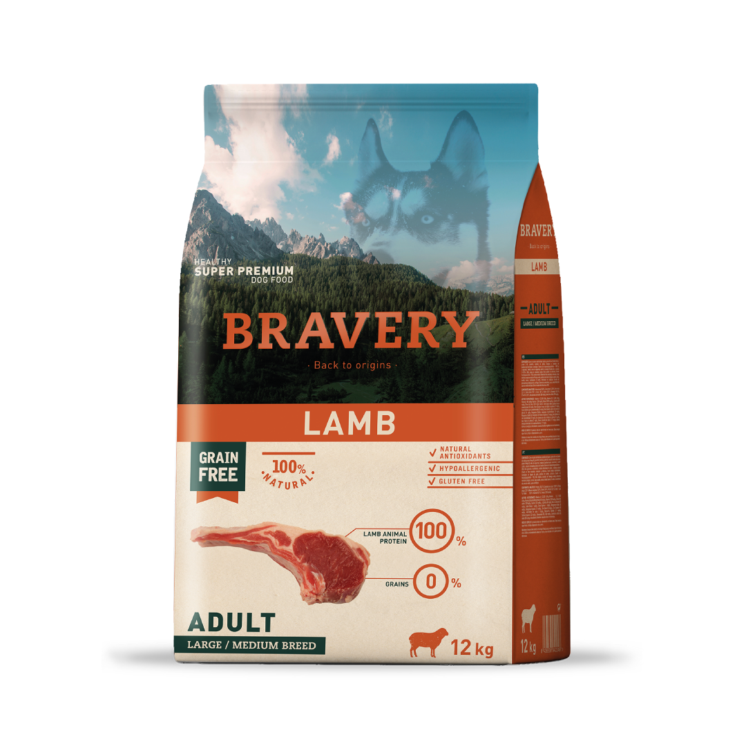 Bravery Lamb Perro Adulto Grain Free Razas Medianas y Grandes 12 Kg