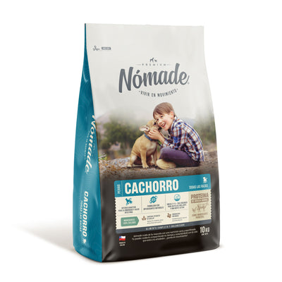 Nomade alimento seco perro cachorro 10 Kg vista frontal del saco