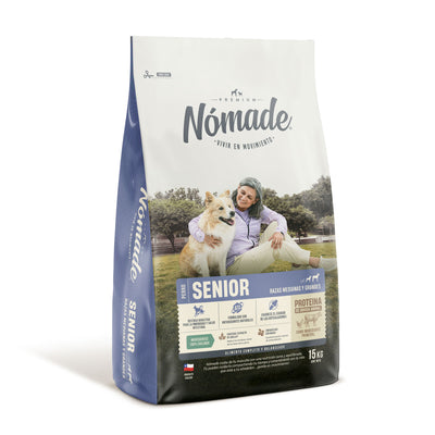 Nomade Senior razas medianas y grandes 15 Kg alimento seco para perros vista frontal