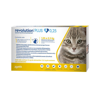 Revolution Plus gato 1.25 a 2.5 kg 1 pipeta antiparasitario empaque