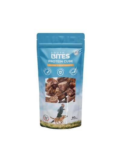 South Bites snack perro Protein Cube 50 grs empaque vista frontal
