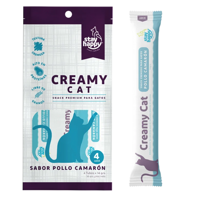 Stay Happy Creamy Cat pollo camarón 4 unidades snack cremoso para gatos