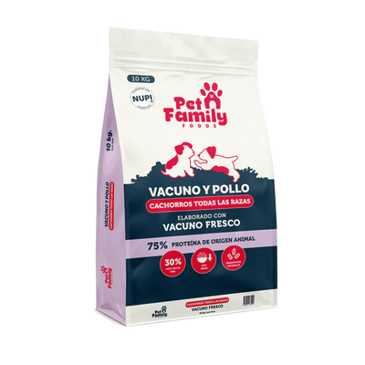 Pet Family perro cachorro 10 kg alimento seco vista frontal