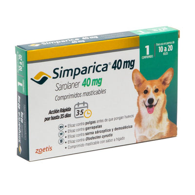 Simparica antiparasitario perro 10 a 20 kg 1 comprimido masticable empaque