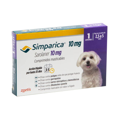 Simparica antiparasitario perro 2.5 a 5 kg 1 comprimido masticable empaque