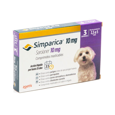 Simparica antiparasitario perro 2.5 a 5 kg 3 comprimidos masticables empaque