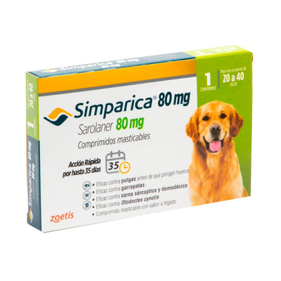 Simparica antiparasitario perro 20 a 40 kg comprimido masticable empaque