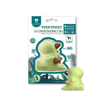 Natura Nourish Dental Treat Baby T Rex 2 en 1 sabor pollo snack dental perro