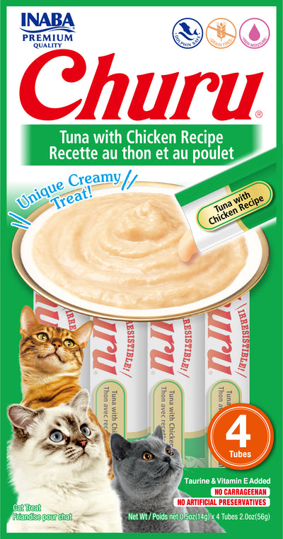 Churu snack líquido sabor atún con pollo para gatos 4 tubos 14 grs vista frontal