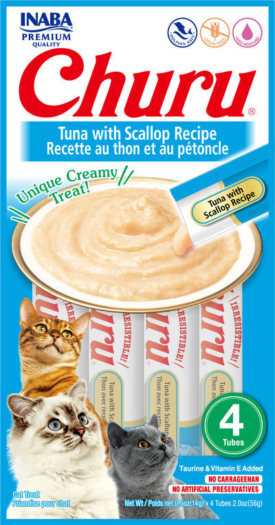 Churu snack líquido sabor atún con ostiones para gatos 4 tubos 14 grs vista frontal