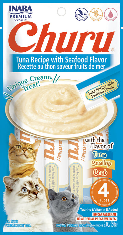 Churu snack líquido sabor atún con mariscos para gatos 4 tubos 14 grs vista frontal