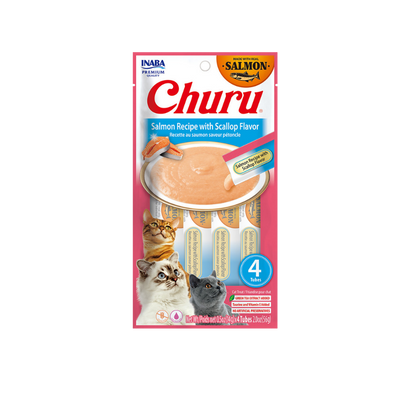 Churu snack líquido salmón con ostiones para gatos 4 tubos 14 grs vista frontal