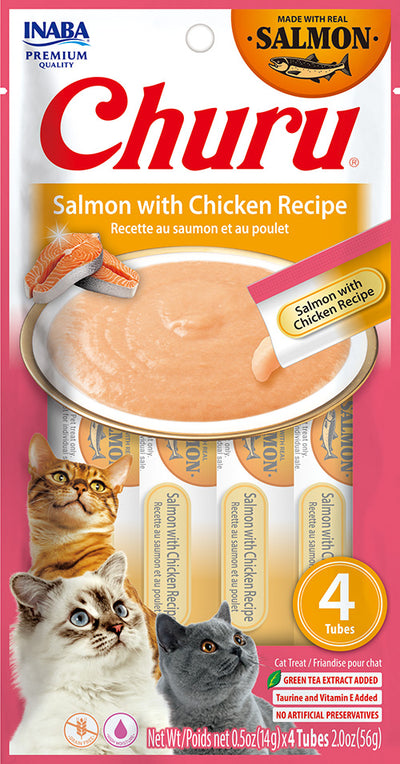 Churu snack líquido salmón con pollo para gatos 4 tubos 14 grs vista frontal