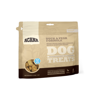 Acana Duck & Pear Treats 35 grs snack para perros vista frontal