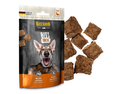 Belcando snack bits pato 90 grs para perro empaque vista frontal