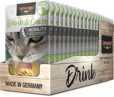 Leonardo gato Drink & Care Mobility pollo display 40 grs x 20 uds bandeja