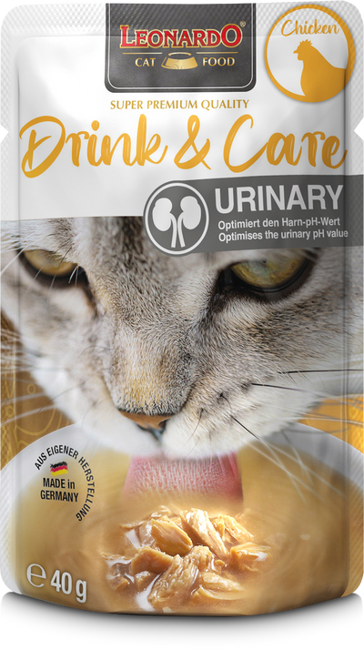 Leonardo gato Drink & Care Urinary pollo pouch 40 grs vista frontal