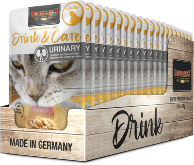 Leonardo gato Drink & Care Urinary pollo display 40 grs x 20 uds bandeja