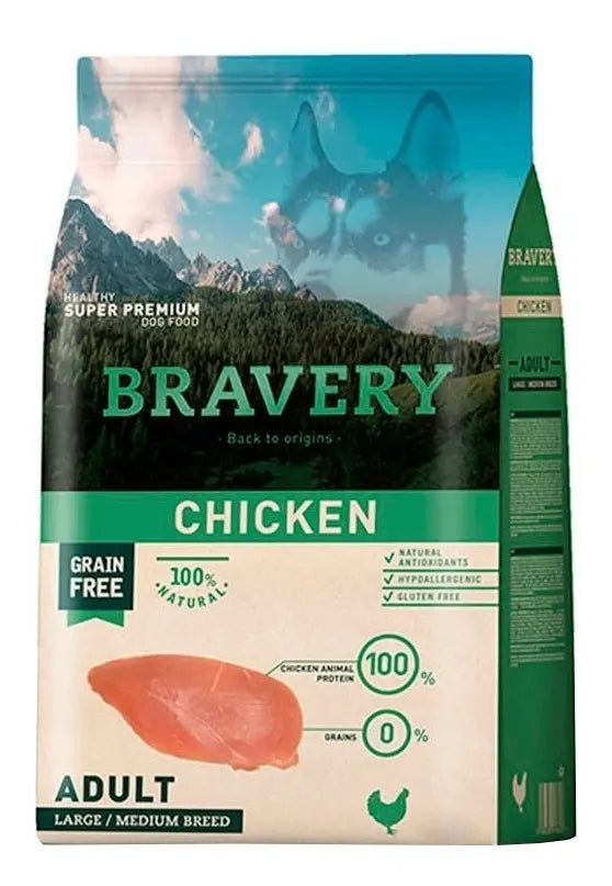 Bravery Perro Adulto Grain Free Pollo Razas Medianas y Grandes 12 Kg