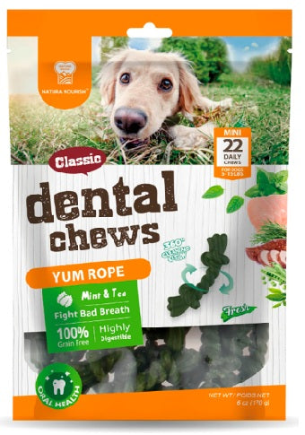 Dental Chews Soga Menta y Té 170 g Natura Nourish snack dental para perros con forma de soga