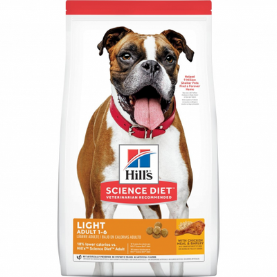 Hill's perro adulto light 6.8 kg alimento seco control de peso saco vista frontal