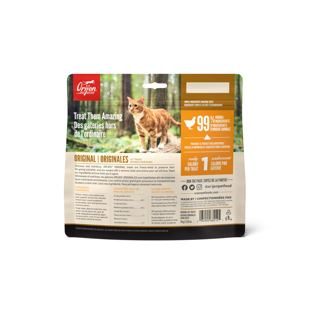 Orijen Original Cat Treats 35 grs snack para gatos vista trasera