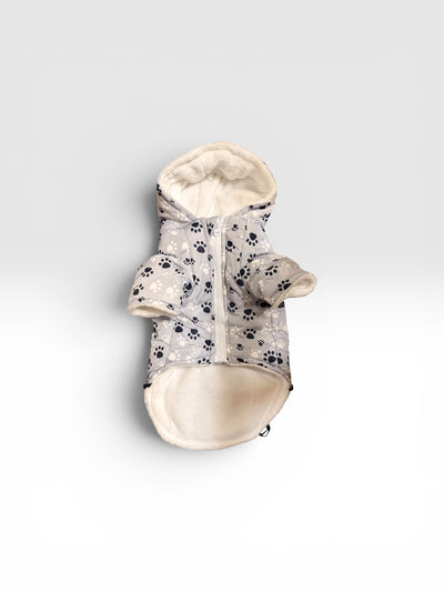 Parka impermeable chiporro y gorro gris para perros y gatos vista trasera